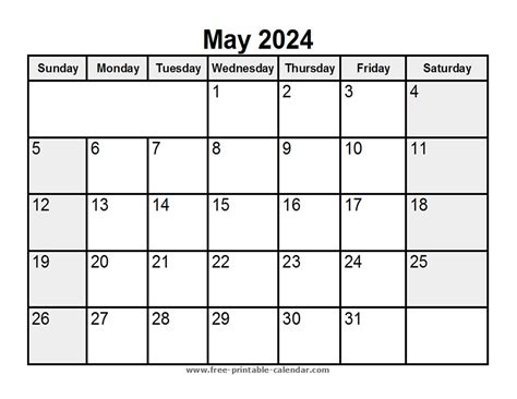 Free Printable May 2024 Calendar Templates