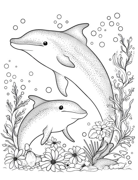 Dive into Serenity: Adult Dolphin Coloring Page for Mindfulness
