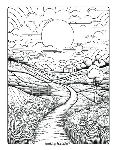 Serene Landscape Coloring Pages: Free Printable Designs for Relaxation