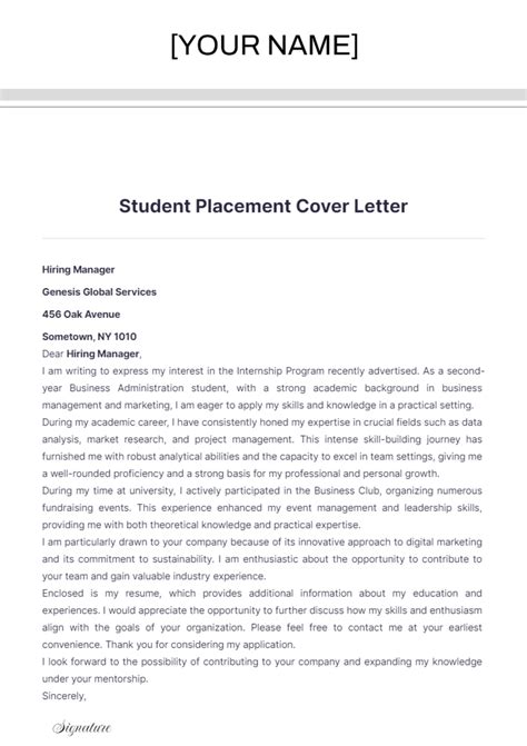 Crafting a Winning Placement Cover Letter: Your Guide to Internship Success