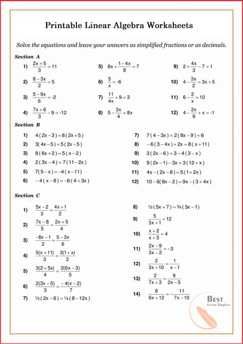 Mastering Algebra: Free Printable Worksheets for Every Learner